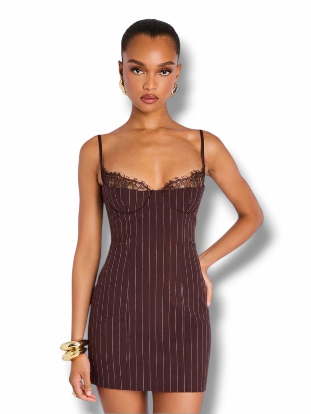 Retrofête Brona Dress in Tobacco Pinstripe